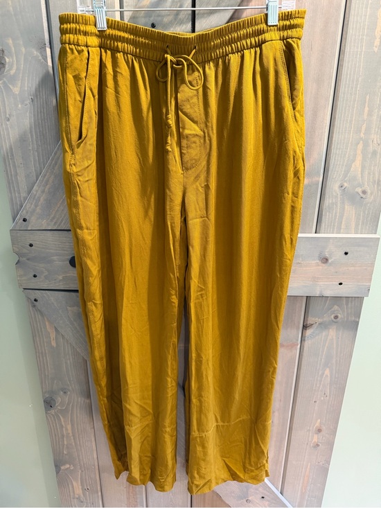 Zara Pants - Zara Women’s Large Mustard Satin Wide Leg Pull On Pants Elastic Waist Pockets